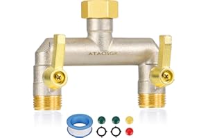 ATAOSGR Garden Hose Splitter Full Flow，Outdoor Garden 2-Way High Flow Faucet Manifold, Made of Heavy Duty Nickel-Plated Brass, 3/4" GHT Thread Hose Adapter，with Shutoff Valve Extended Metal Handle