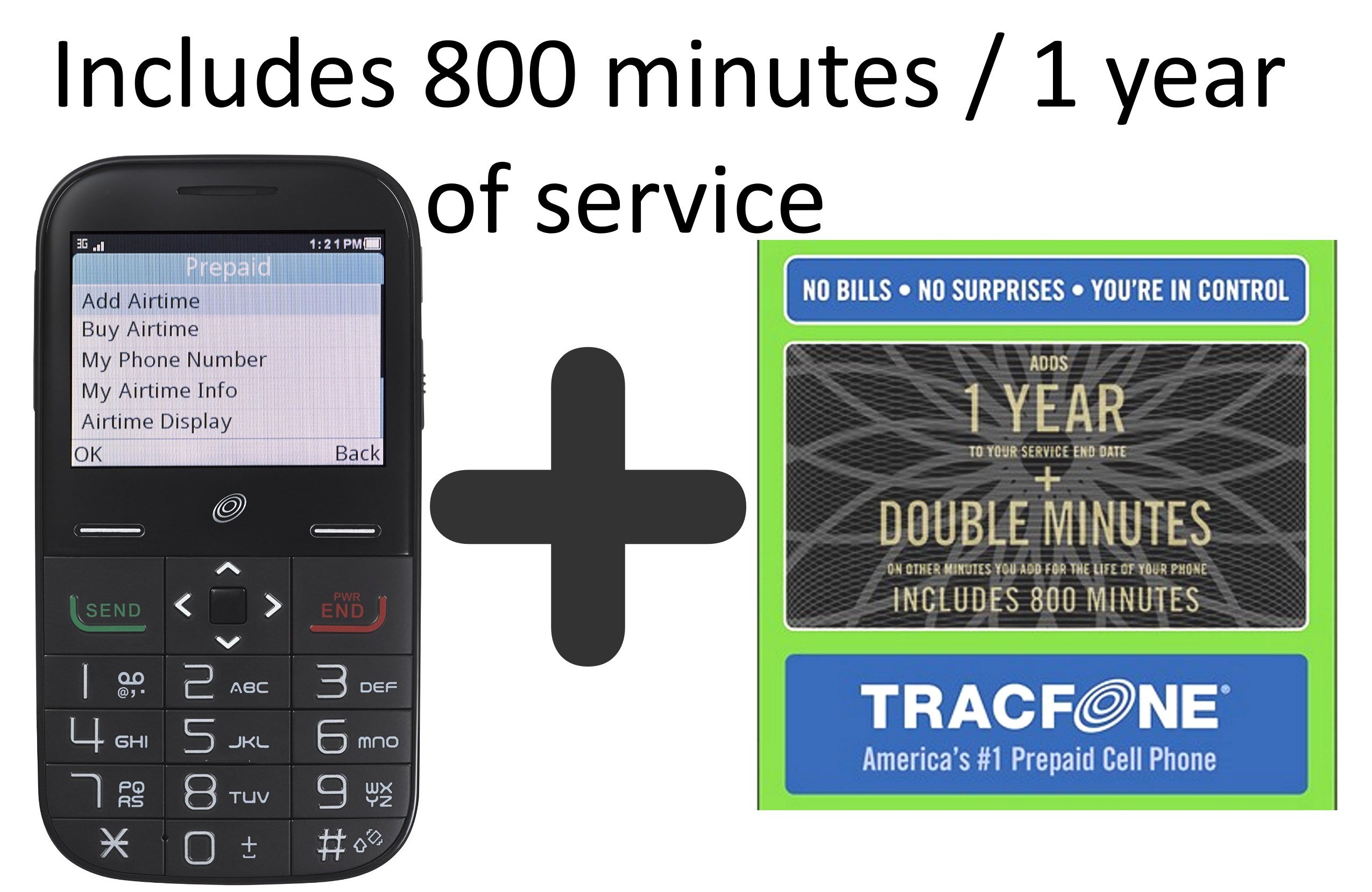 Alcatel Big Easy Plus Prepaid Tracfone with 800 Minutes and One Year of