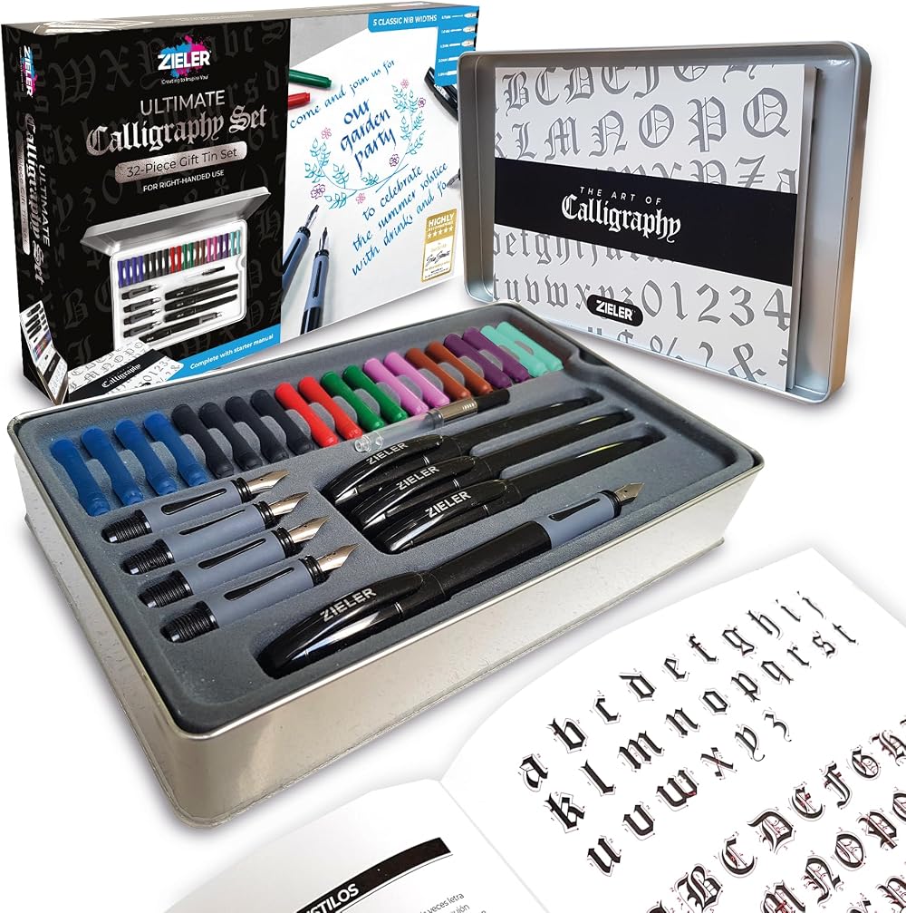 Zieler Ultimate Calligraphy Pen Set 32-piece Gift Tin with 4 Pens & 20