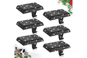 Huwena Christmas Stocking Holders Shiny Mantel Stocking Hangers Fireplace Hangers Glitter Hanging Hooks for Christmas Holiday Fireplace Window Table Supplies (Black,6 Pcs)