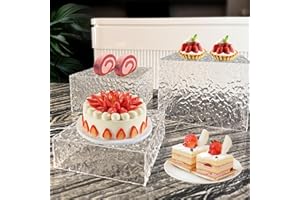 ReeGii Buffet Risers Food Service Display Risers for Parties Bread Display Stands, 3pcs Wave Grain Cuboid with Hollow Bottoms 6"×7"×8"