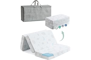 GANONDORF Trifold Pack and Play Mattress 38x26'' Breathable Soft Plush Memory Foam for Baby Toddler Travel Includes Carry Bag Removable Washable Cover Fits Play Pen Playard Pack n Play Mattress Pad