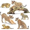 Toymany 7PCS Jaguars Figurines with Jaguars Cub and Tree Trunk, Realistic Jungle Animals Figures Family Playset, Educational Toy Cake Toppers