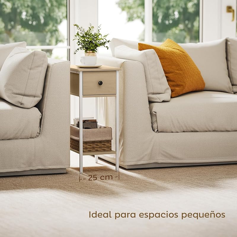 Mesa lateral industrial estreita com gaveta 25x39,8x58,2 cm Natural
