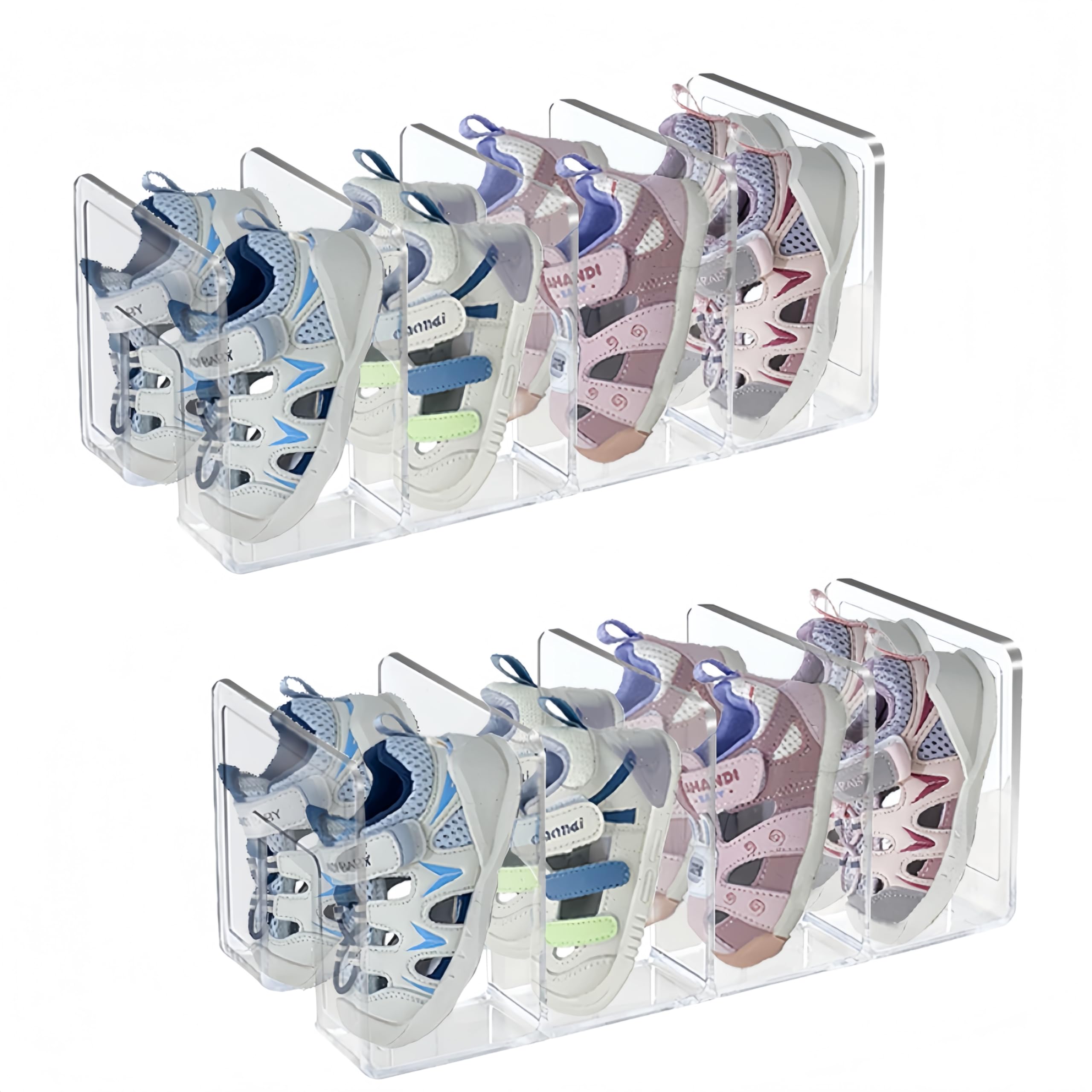 Photo 1 of (SET OF 1)BRIUNN Acrylic Transparent Kids Shoe Rack for Closet Storage,Baby Shoe Organizer,4 Sections Toddler Shoe Organizer,Stackable Shoe Storage,Saving Space Storage Rack Baby Shoe Shelf