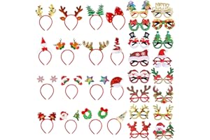 MGparty 32 Pack Christmas Glasses Frame and Headbands Set with Different Cute Designs Exquisite Decoration Accessories for Christmas Parties Holiday Favors and Photo Booth