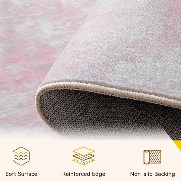 RELEANY WASHABLE AREA RUGS 6’X9′ NON-SLIP MODERN ABSTRACT SOFT FOR LIVING ROOM ENTRYWAY BEDROOM NURSERY, PRINT PATTERN, GREY PINK
