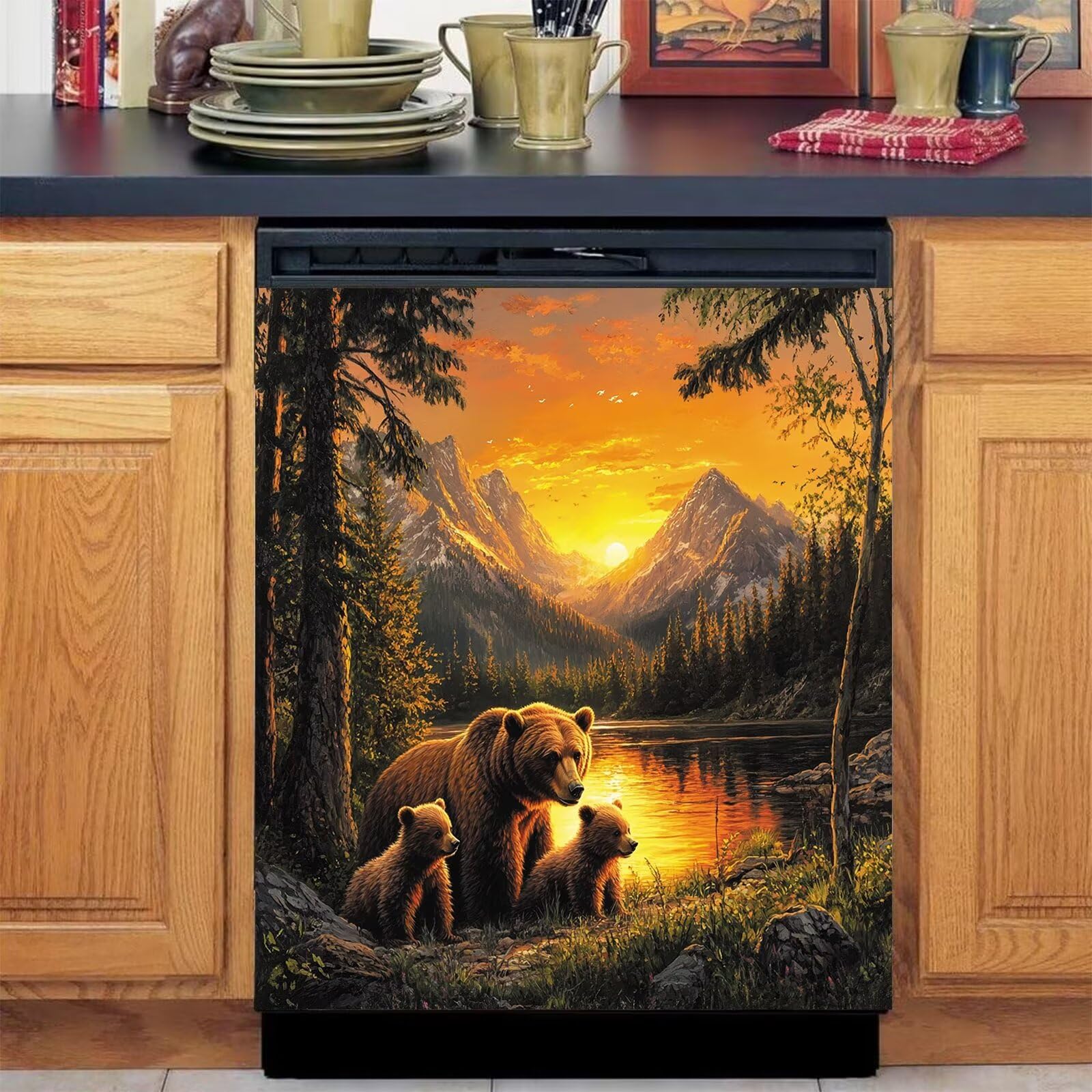Photo 1 of ** SIMILAR*
Lakeside Brown Bear Family Dishwasher Metal Magnet Cover Sheet, Forest Sunset Reflection Magnetic Sticker for Dishwasher Front Door, Refrigerator Decoration Vinyl Decal 23" x 26" Magnetic