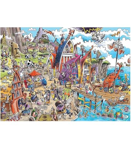 Cobble Hill Puzzle 1000 Pezzi – DoodleTown: Portage Pandemonium – Carta Di Lino, Poster Incluso, Fatto In USA - 2