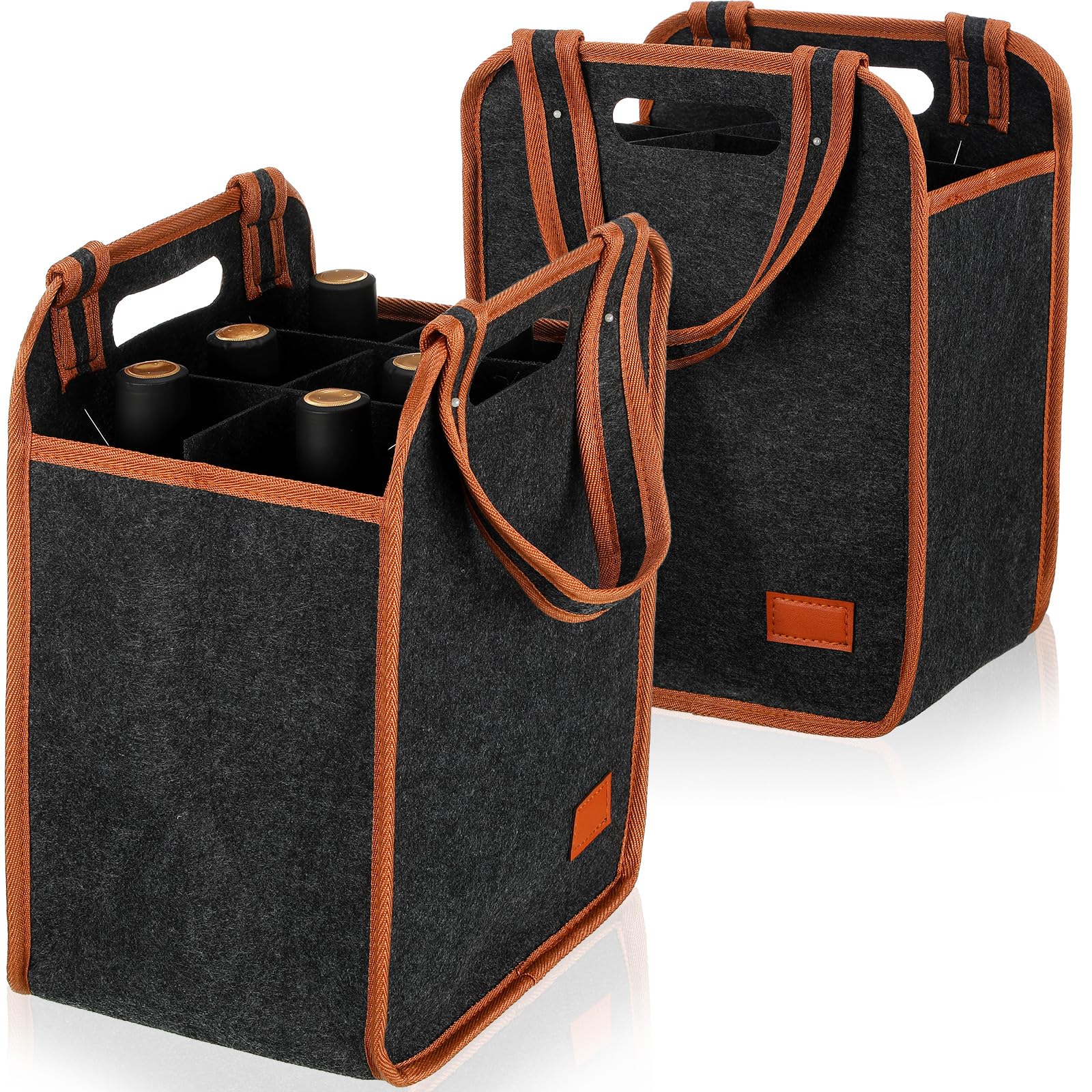 Photo 1 of 2 Pack Wine Carrier 6 Bottles Tote Reusable Wine tote Bags Insulated Grocery Bags for Christmas Travel, Camping and Picnic(Brown,9.45" X 7.09" X 12.99")