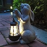 Qobumy Rabbit Solar Garden Statues,Resin Rabbit Figurine Decorations with Solar Lights Lantern, Outdoor Figurines Lawn Garden Statue Decor Art for Lawn,Yard, Balcony Ornament.