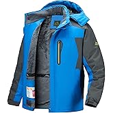 Slwosdlds Men's Winter Ski Jacket Warm Waterproof Fleece Liner Snow Coat Hooded Windproof Mountain Raincoat