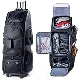 VIGEGARI Upgraded Rolling Baseball Bag with Sturdy Hard Backing - Large Softball Bag with Wheels for 4 Bats, Large Team Equipment Duffle Bat Bag, Catcher Gear Bag for Boys 8-12, Youth, Adults