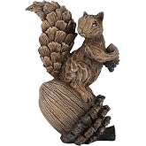 iStatue Handmade Resin Squirrel on Acorn Statue Miniature Garden Figurines &ndash; 6.5 Inch Nature-Inspired Woodland Animal Decor for Home, Garden, Patio or Shelf &ndash; Rustic Farmhouse Accent (Medium)