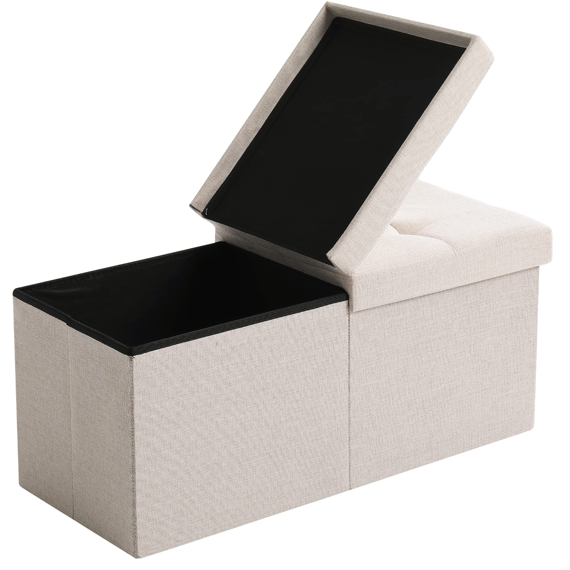 CUYOCA Storage Ottoman Bench Foldable Seat Footrest Shoe Bench End of Bed Storage with Flipping Lid, 75L Storage Space, 30 inches Linen Fabric Beige - Image 9