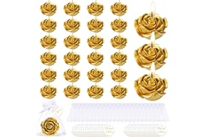 Treela 24 Set Flower Candles Wedding Favor for Guests Mini Gold Rose Shaped Tealight Candles for Return Gift Wedding Birthday Bridal Shower Housewarming Party