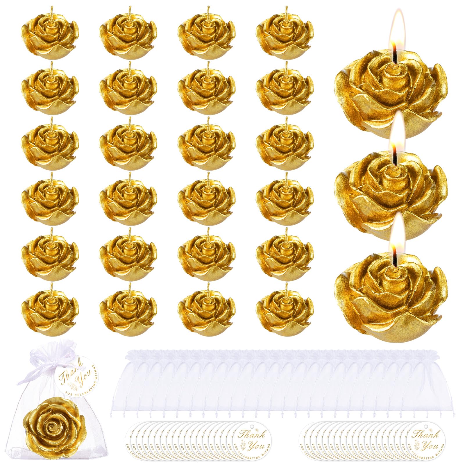 Photo 1 of ***SEE CLERK COMMENTS*** Treela 24 Set Flower Candles Wedding Favor for Guests Mini Gold Rose Shaped Tealight Candles for Return Gift Wedding Birthday Bridal Shower Housewarming Party