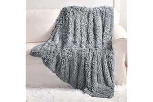 YUSOKI Grey Faux Fur Throw Blanket,2 Layers,50" x 60", Gray Soft Fuzzy Fluffy Couch Blanket Plush Furry Comfy Warm Blanket for Bed Chair Sofa Bedroom Dog Cat Men