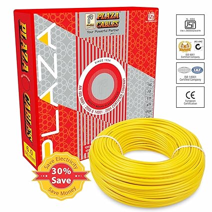 Plaza Wire 1.5 sq.mm CU PVC Insulated Industrial Cable 1100V -90MTR -Yellow