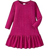 VeryNew Girls Long Sleeve Dresses Girls Knit Sweater Dresses Fall Winter Kids Casual Dress for 4-8Y(Rose Red)