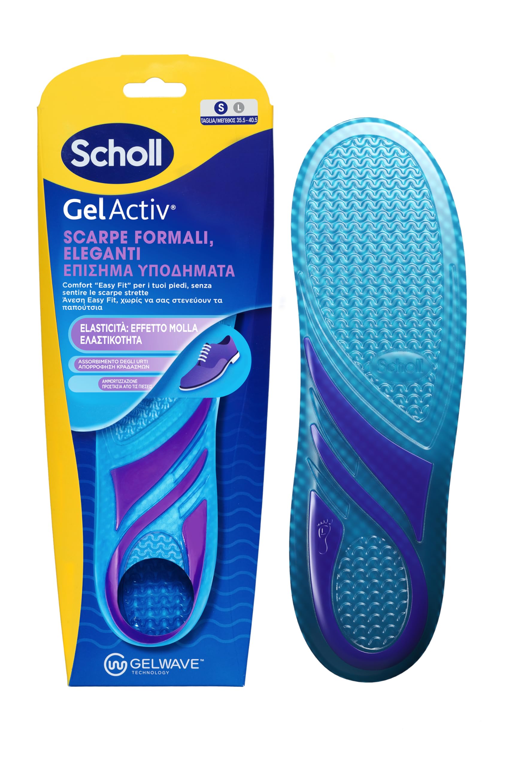 Scholl GelActiv Einlegesohlen, formelle und elegante Schuhe, dünne Einlegesohlen mit stoßdämpfender GelWave-Technologie, Komfort "Easy Fit" für die Füße, ohne die engen Schuhe zu spüren, Größe