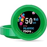 WELLIFE Green Plastic Plates 9 Inch 50 Count Disposable Plate for Party, Plates Dessert Plate for Dinner Cake Salad Supplies Birthday