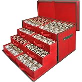 WDZREE Premium Large Christmas Ornament Storage,Box with Side Open, Drawer Style Trays -3" Compartment, 8 Trays, Keeps 128 Holiday Ornaments -Made of Durable 600D Oxford Fabric Tear-Proof Material