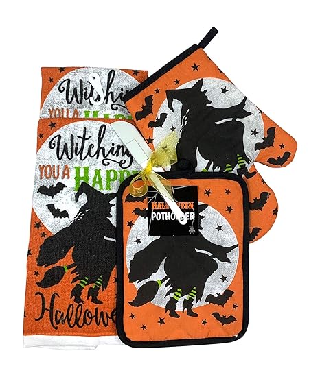 Amazon Com Halloween Kitchen Dish Towels And Pot Holders Set