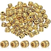 Yuomeaz 100 Pcs Antique Gold Large Hole Spacer Beads, Alloy Round Tube Spacers Beads, Rondelle Hollow Bead for Jewelry Making Necklace Bracelet DIY