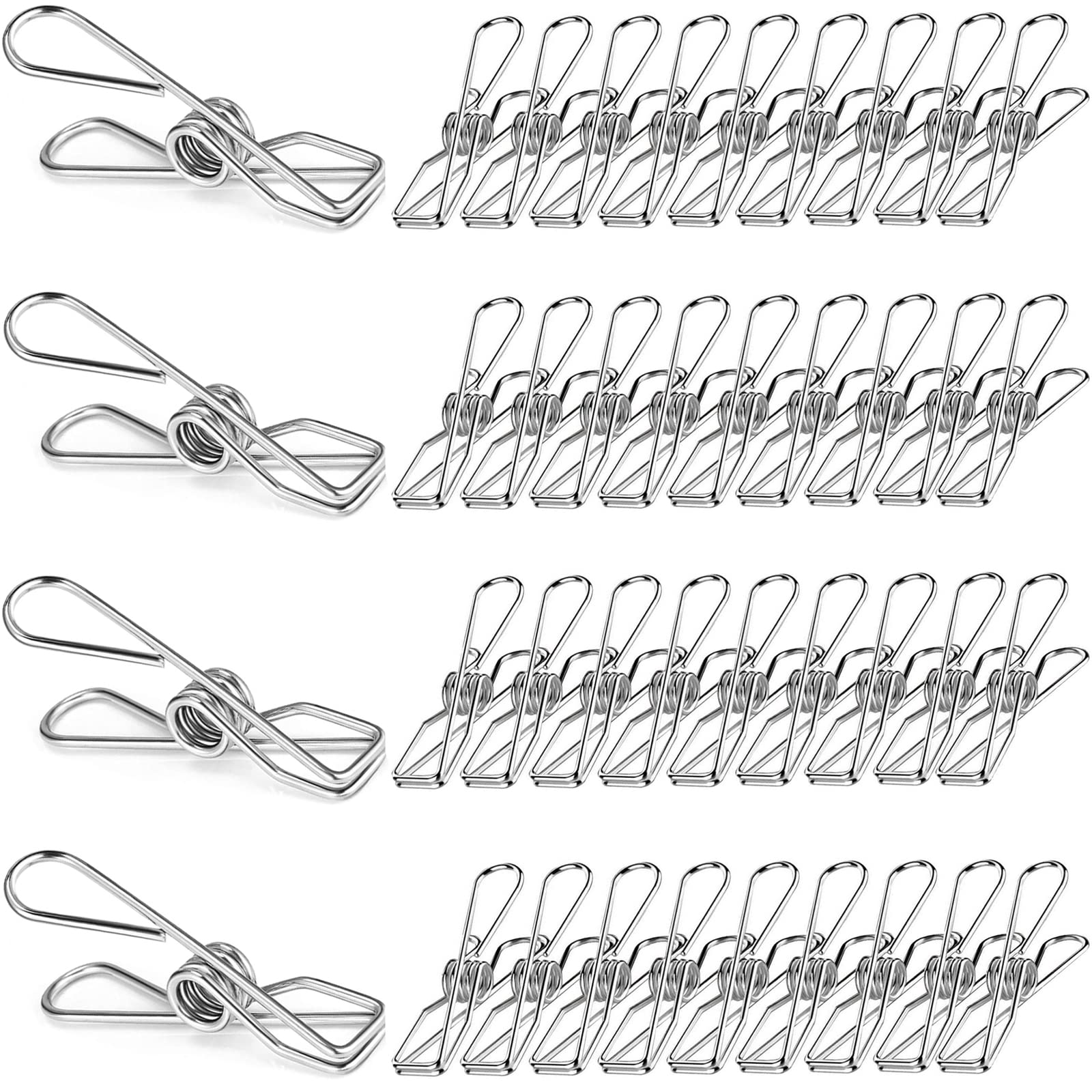 Skroad 48 Pack Clothes Pegs, Stainless Steel Laundry Hanging Clothesline Clips for Clothes, Paper Files, Snacks Seal