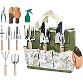 OUTTPLY 9-Piece Garden Tool Set, Heavy Duty Gardening Hand Tools with Wood Handle, Including Garden Tote, Gloves, Durable Stainless Steel Garden Tools, Gardening Gifts for Women, Mom, Men