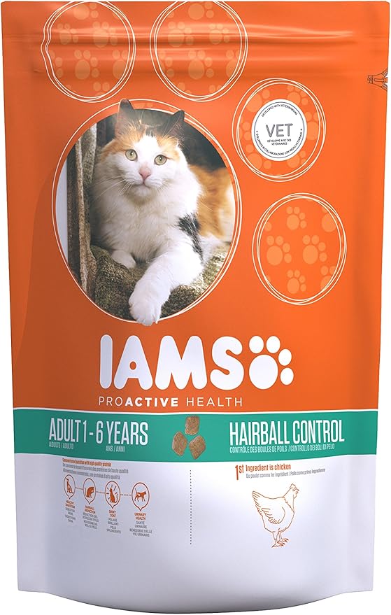 Iams Adult Dry Cat Food Hairball with Chicken, 2.55kg[Old Model