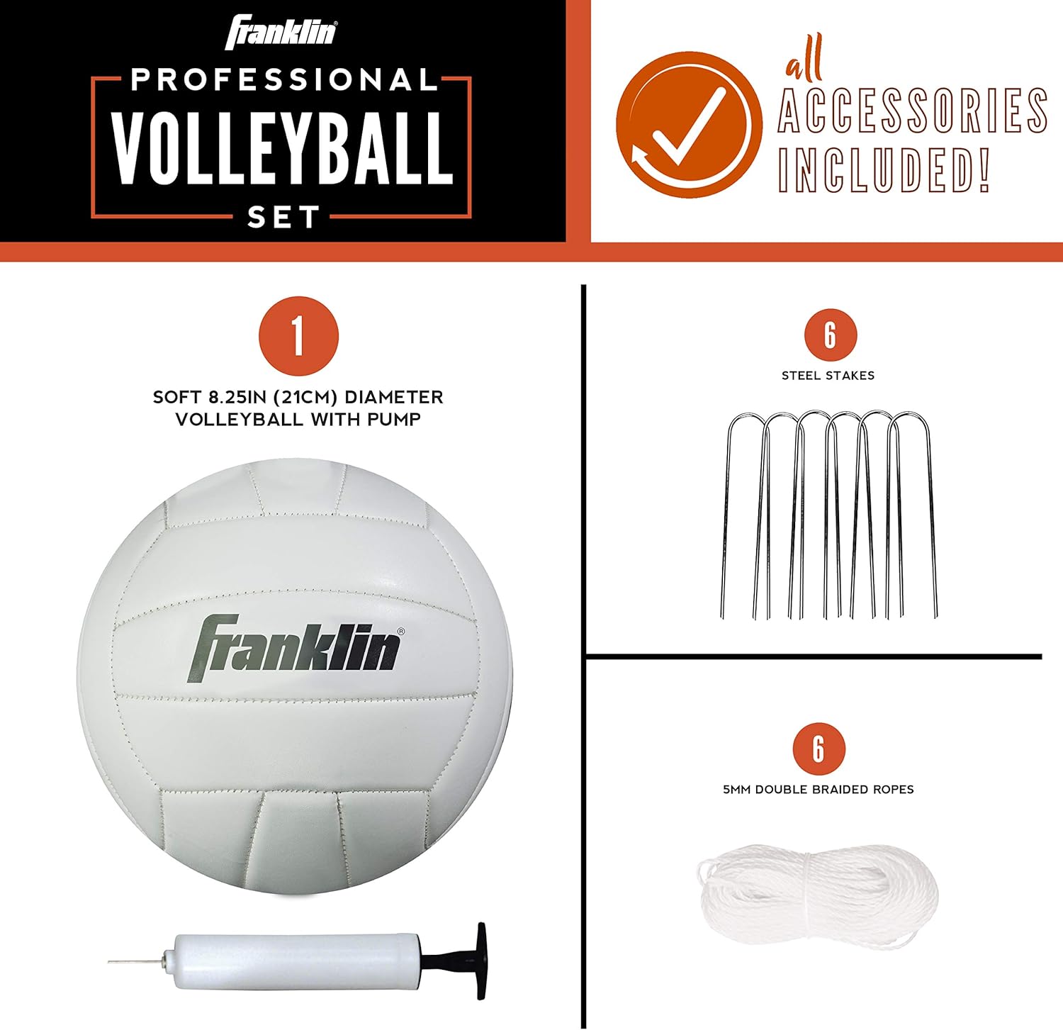Franklin Sports 52641 Volleyball Set - Backyard Volleyball Net Set with Volleyball, Portable Net & Ground Stakes - Beach or Backyard Volleyball - Family : Sports & Outdoors