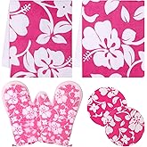 6PCS Pink Oven Mitts and Pot Holders Towels Set,Heat Resistant with Non-Slip Silicone Surface Baking Gloves,Applies to Grilling and Cooking Cute Kitchen Accessories and House Decor