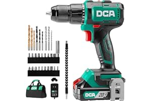 DCA 20V Brushless Hammer Drill Cordless, 492 in-lb Torque Impact Drill, 1/2" All-Metal Keyless Chuck,18+1+1, (0-450/0-1800RPM), 27000 IPM, Compact Design with 2.0Ah Battery & Charger,ADJZ2055i