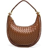 Joryin Woven Leather Crescent Shoulder Bag for Women, Saddle Purse Braided Top-Handle Handbag Under Arm Bag