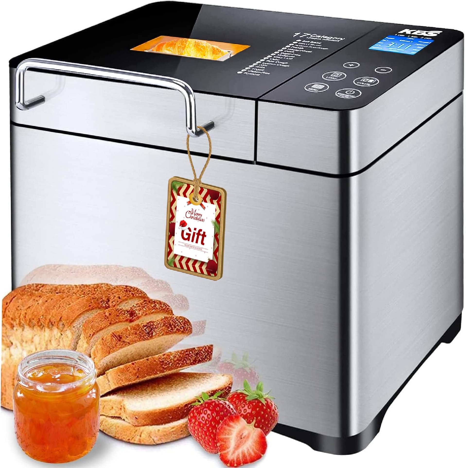 KBS Pro Stainless Steel Bread Machine, 2LB 17in1 Programmable XL