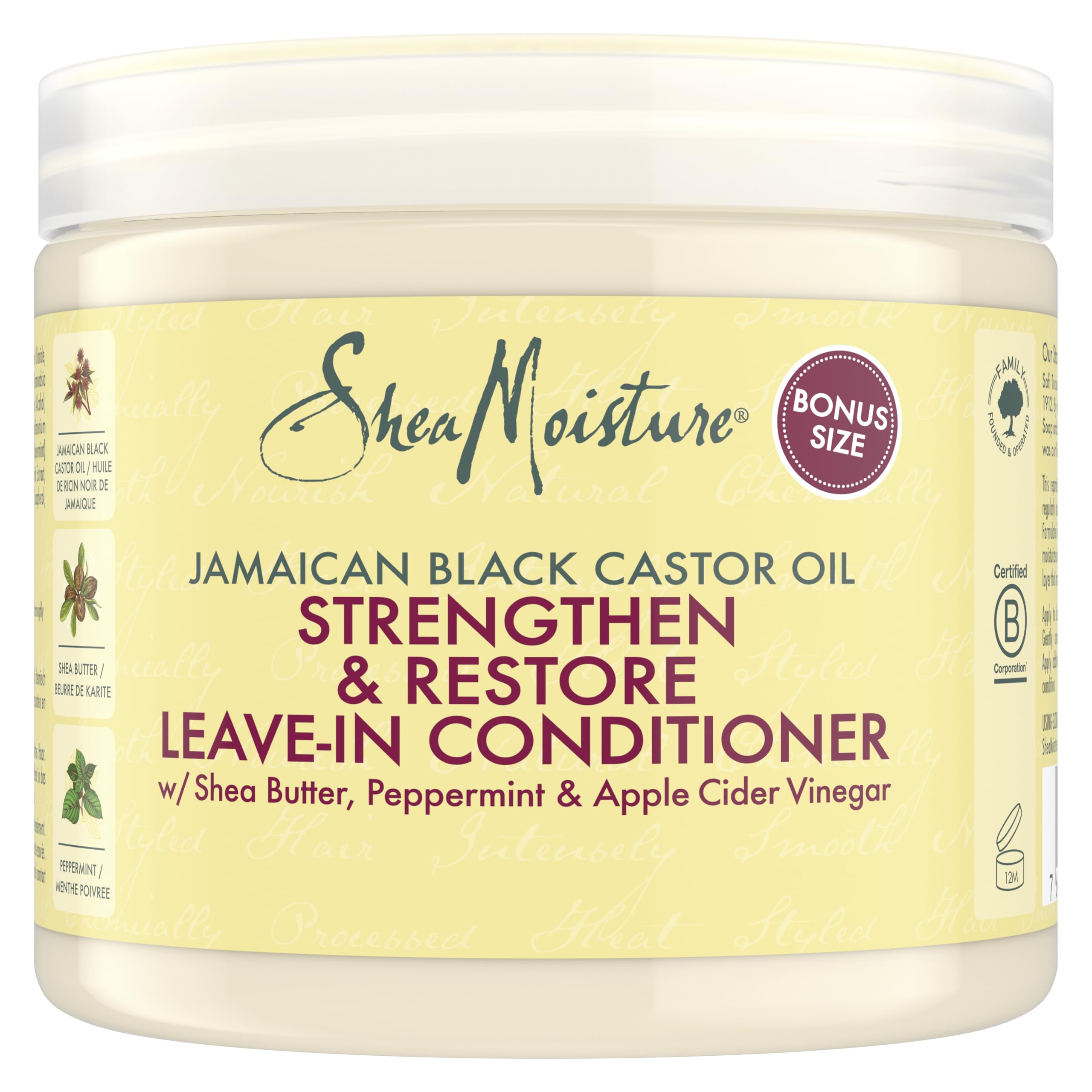 SheaMoisture Jamaican Black Castor Oil Leave-In Conditioner – Sulphate-Free with Shea Butter & Peppermint – Restores Moisture, Softens & Detangles – For Damaged, Colour-Treated & Curly Hair 431 ml