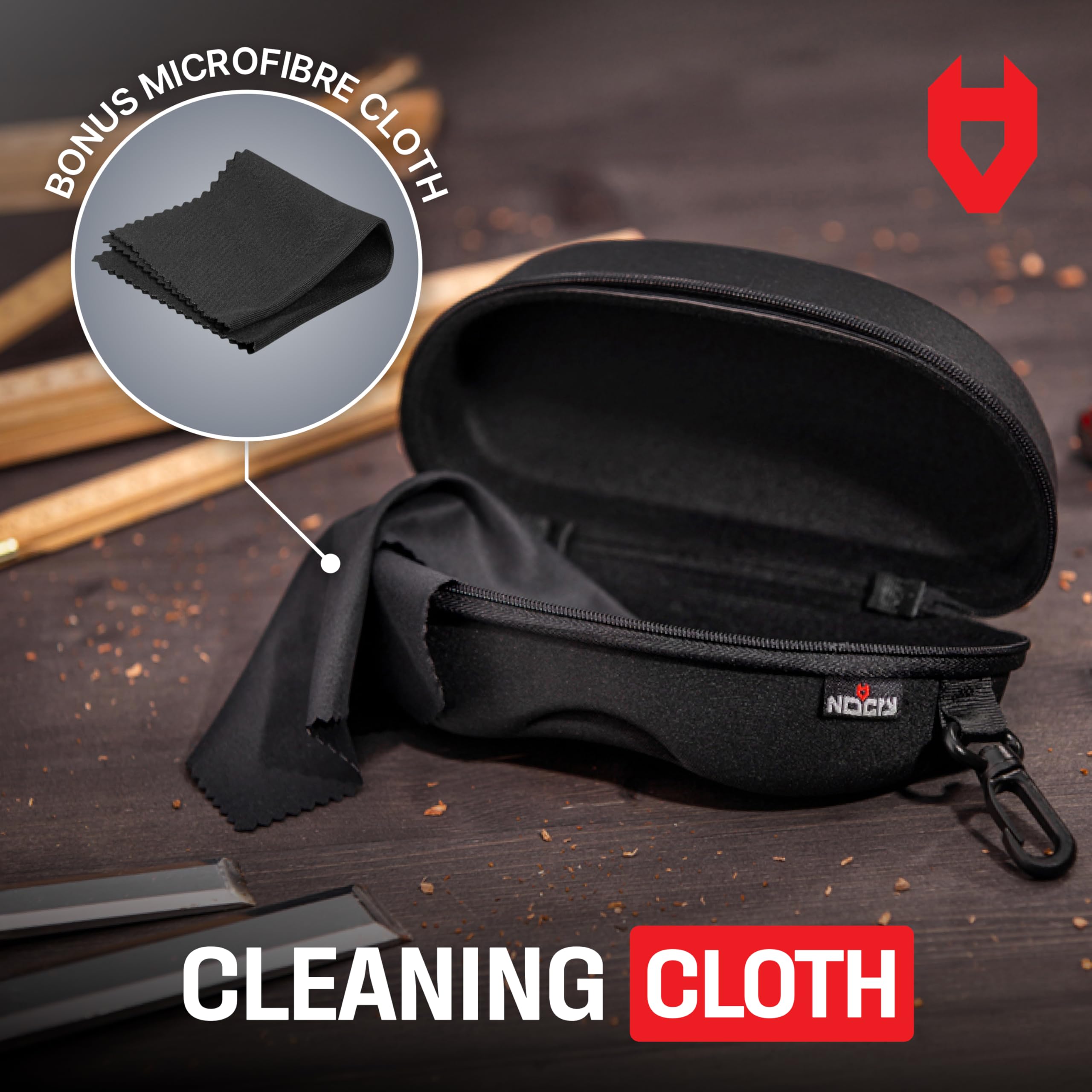 NoCry Storage Case for Safety Glasses with Felt Lining, Reinforced Zipper and Handy Belt Clip