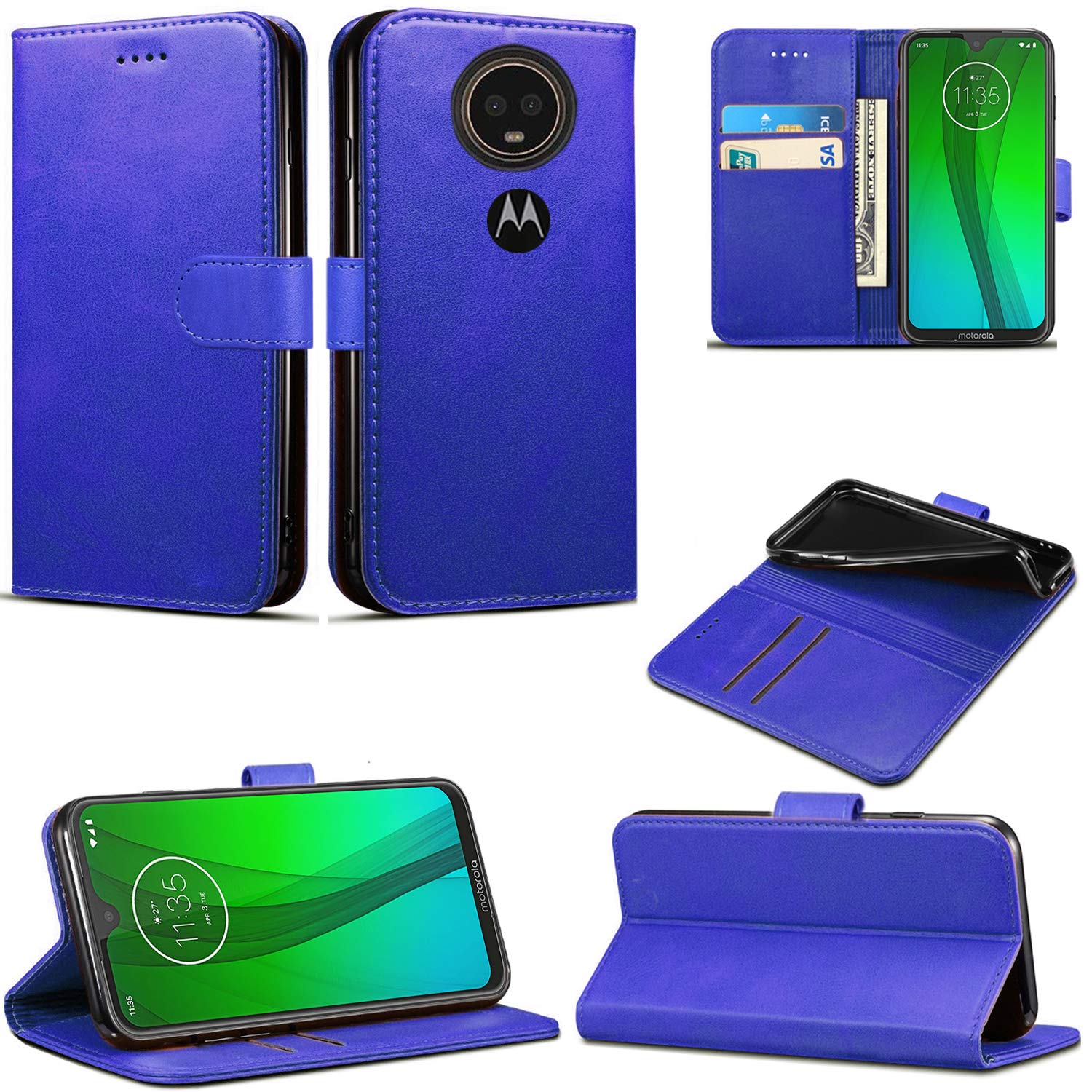 Mobile Stuff Motorola Moto G7 Power Case, Leather Wallet with Flip Cover, Credit Card Pockets and Stand Compatible For Moto G7 Powe (6.2") (Blue)