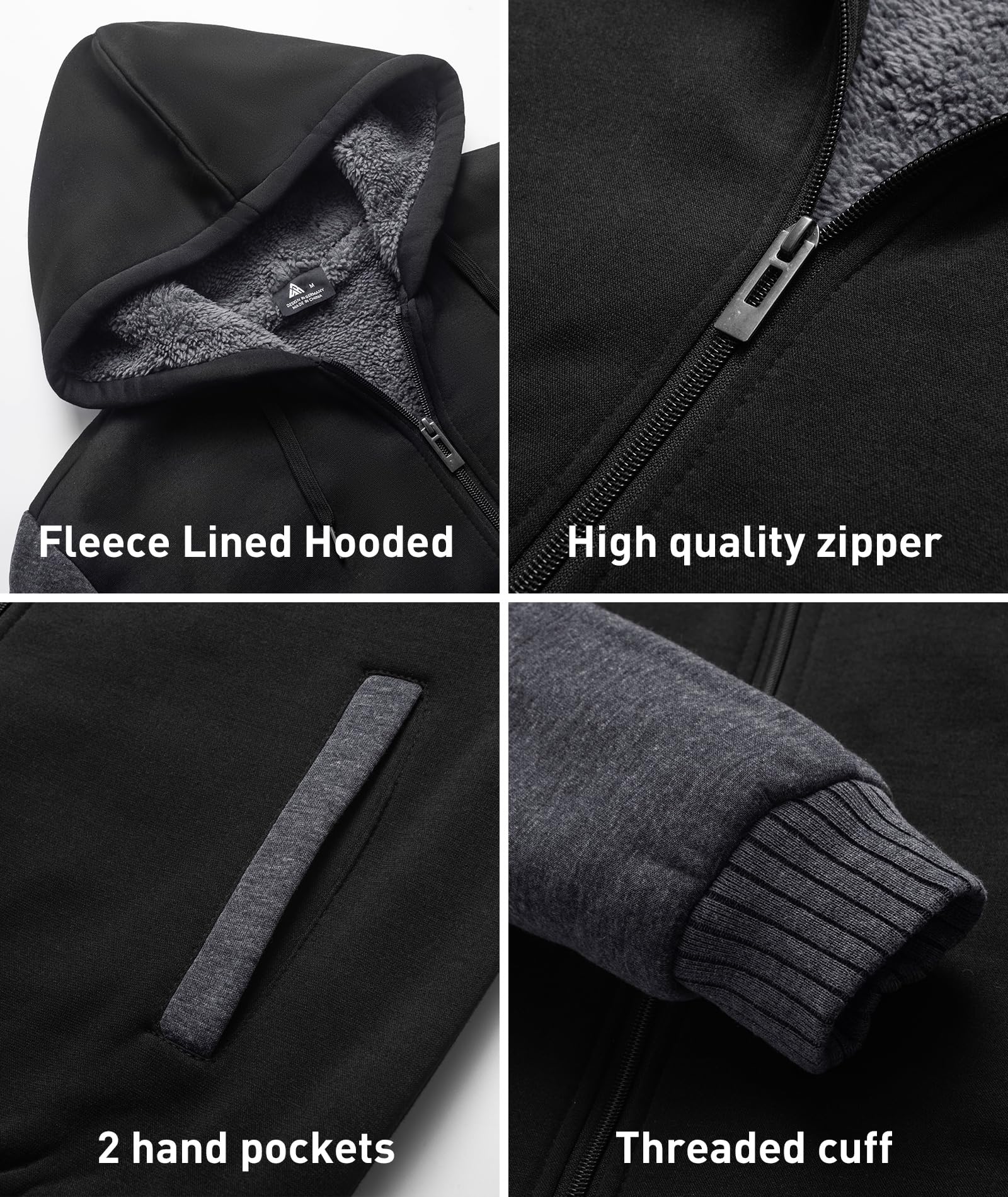 SCODI Hoodies for Men Heavyweight Fleece Sweatshirt - Full Zip Up Thick Sherpa Lined Hooded Jacket