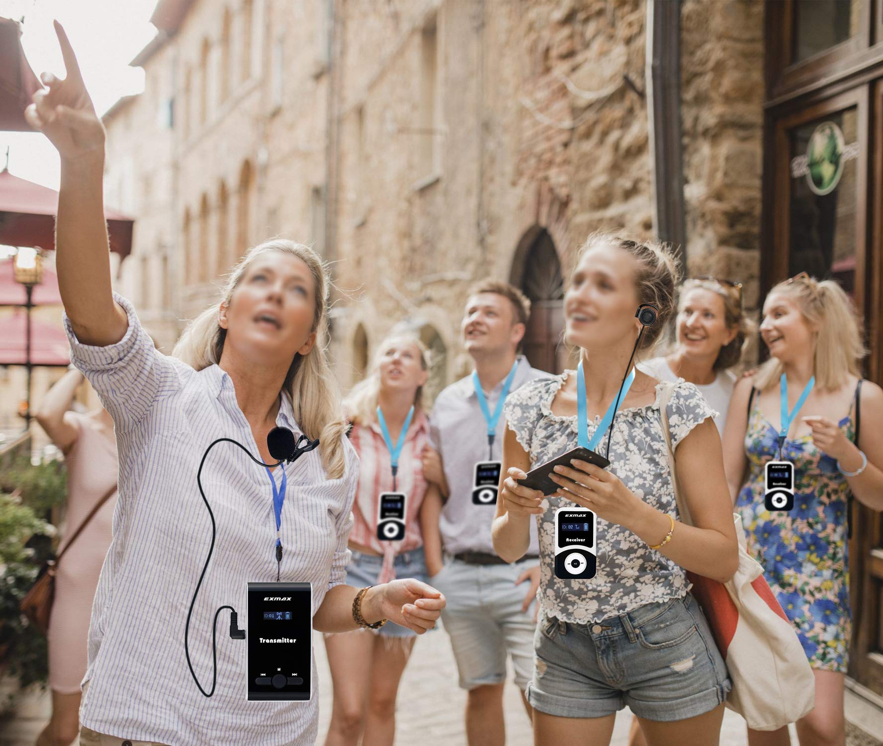 EXMAX Translation Equipment for Church ATG-100T 195MHz Wireless Audio Tour Guide System Voice Transmission for Interpretation City Tour Museum Exhibition Travel Classroom (1 Transmitter 15 Receivers)