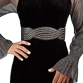 CWCYYDSYY Women's Studded Vintage Wide Waistband Cinch Belts Rivet Elastic Fashion Leather Stretchy for Dresses(Black-2)