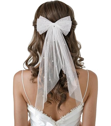 Amazon.com : Funky Junque White Hair Bow – Embroidered Sheer  display picture 1