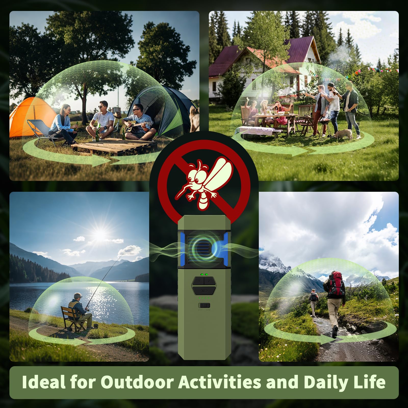 WhiteRhino 3-IN-1 Outdoor Mückenschutz mit Taschenlampe, Elektrisch Mückenschutz mit Beidseitiger Heizung, IP67 Wasserdicht, 9000mAh Akku, für den Außenbereich, Terrasse, Hof, Reisen (Grün) 8