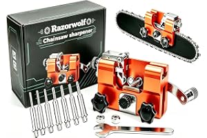 Razorwolf Chainsaw Sharpener, Lightweight Portable Manual Chain Sharpening Tool Includes 7 Grinding Stones, Universal Fit for 4-22 Inch Electric & Gas Chainsaws, Ideal for Garden and Woodworking Tasks