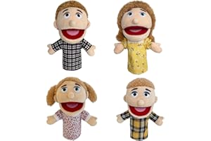 JUSTQUNSEEN 4 pcs Family Hand Puppets dad&mom, Boys&Girls Role-Playing Puppet, Soft Stuffed Movable Mouth Puppets, Storytelling Puppet for Kids,Gift for Girls and Boys Age 4-8 to Role Play