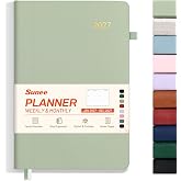 SUNEE 2027 Weekly &amp; Monthly Hardcover Planner 5.5" x 8.3" - 12 Month (January 2027 - December 2027), Small Hardcover Planner, Pocket, Notes, 100 GSM Paper, Sage Green