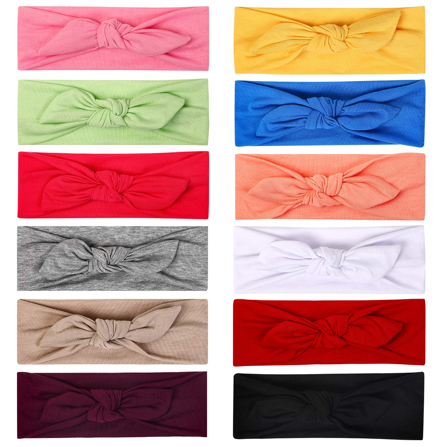 12pcs Solid Color Women Headbands Headwraps Hair Band Cotton Stretchy Turban Bows Accessories for Women Fashion Sport : Beauty