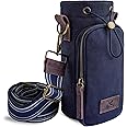 SOLLY AND RUE Crossbody Water Bottle Bag With Wide Strap 16 to 32oz | Durable Cotton Canvas | Genuine Leather | Insulated